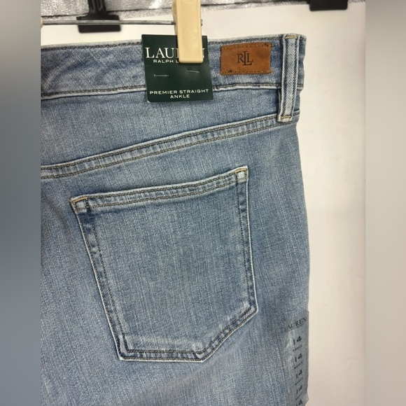 NWT Ralph Lauren Premier Straight Ankle Silver Stripe Blue Jeans 14 - Picture 3 of 3